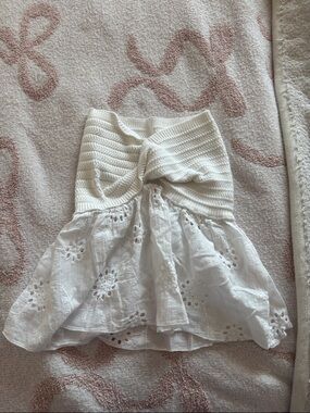 Amazon White Eyelet Knit Waistband Mini Skirt